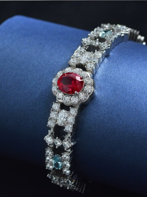 Red chain length 18cm [b 1739] 925 Sterling Silver High Carbon Diamond Red Geometric Dainty Bracelet